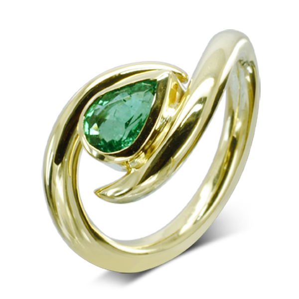 1ct Emerald Pear Gold Spiky Ring