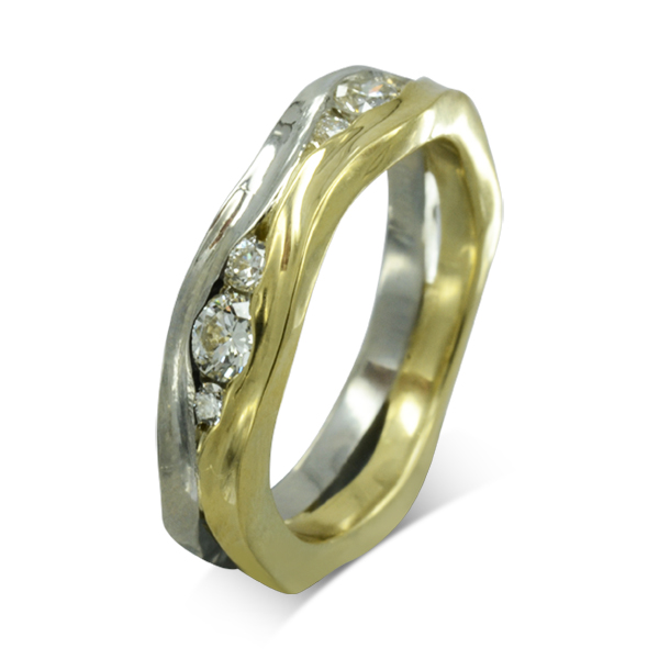 4mm Two Colour Gold Diamond Trap Eternity Ring