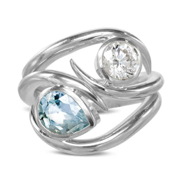 Aquamarine Diamond Spiky Stacking Rings