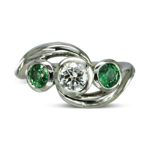 Emerald Diamond Spiky trilogy Ring